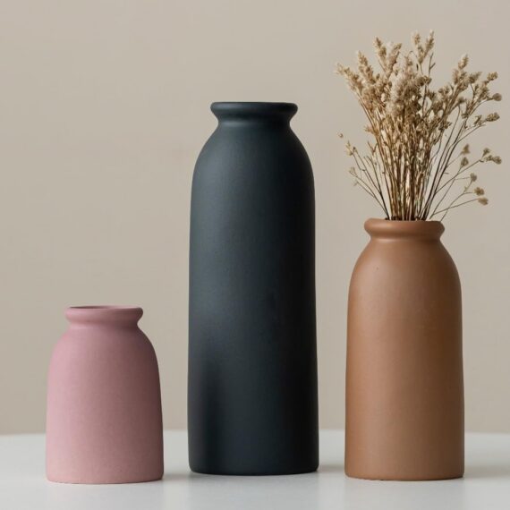 Set of 3 Ceramic Vases for Modern Boho Decor