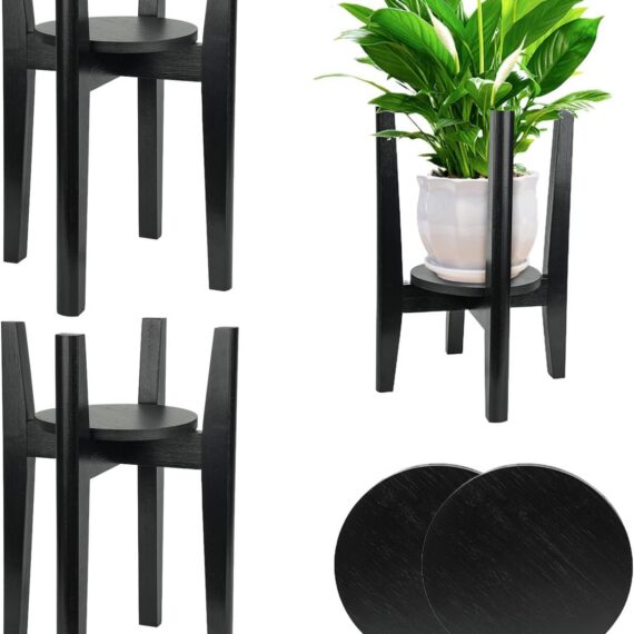 Adjustable Wooden Plant Stand with Tray