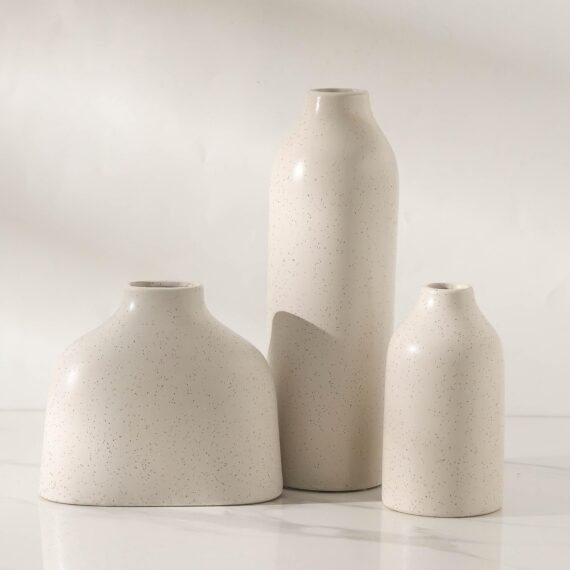 Set of 3 Rustic Ceramic Vases for Home Decor
