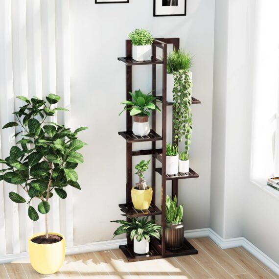 6-Tier Bamboo Plant Stand Indoor Corner Shelf