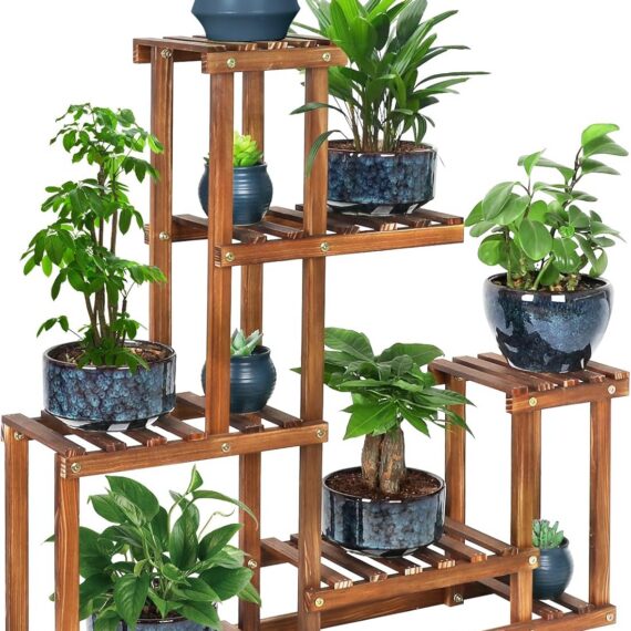 4-Tier Pine Wood Plant Stand Indoor Outdoor