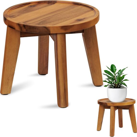 Acacia Wood Indoor Plant Stand with Tray