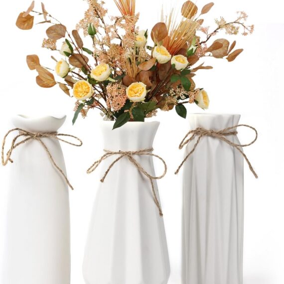 Set of 3 White Ceramic Vases for Modern Home Decor