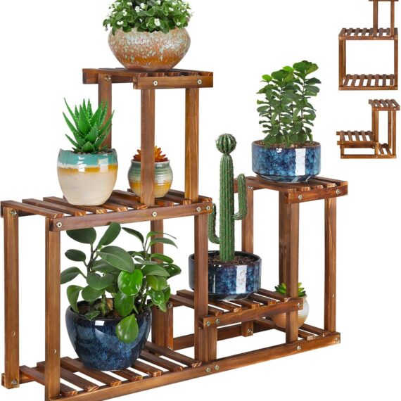 4-Tier Wooden Indoor Outdoor Plant Rack