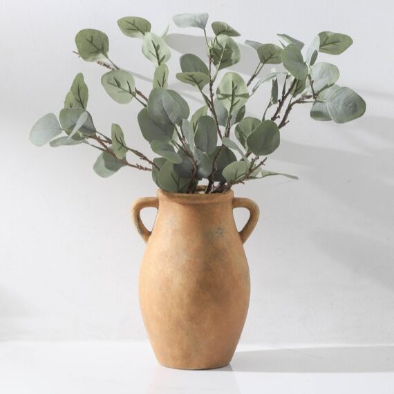9.6-Inch Terracotta Ceramic Farmhouse Vase with Handles
