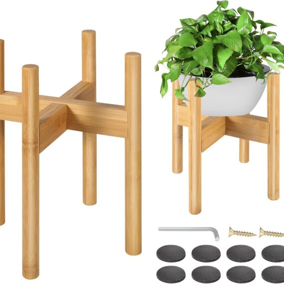 2-Pack Adjustable Bamboo Plant Stands Indoor