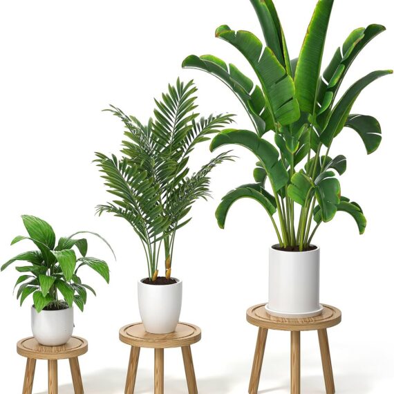 3-Pack Wooden Plant Stands Indoor Mid-Century Plant Stool