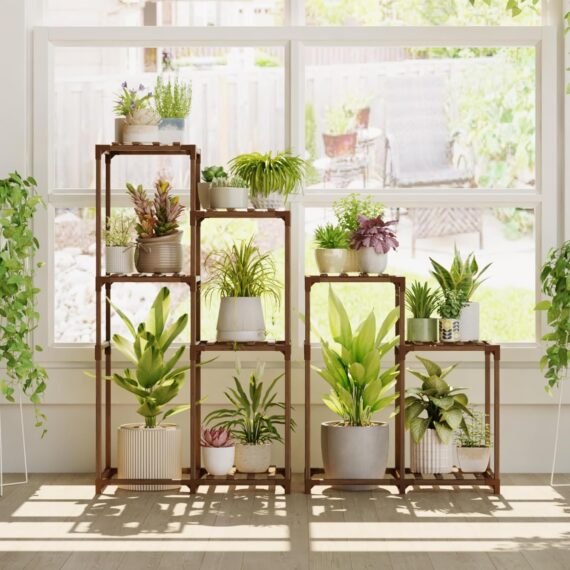 4-Piece Wooden Indoor Outdoor Plant Stands
