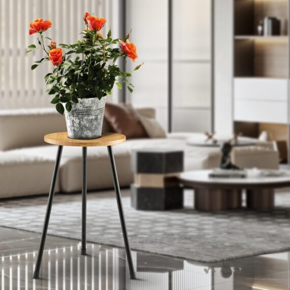 Mid-Century Wooden Indoor Plant Stand Table