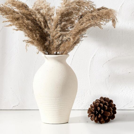 9.2-Inch Whitewashed Ceramic Farmhouse Vase