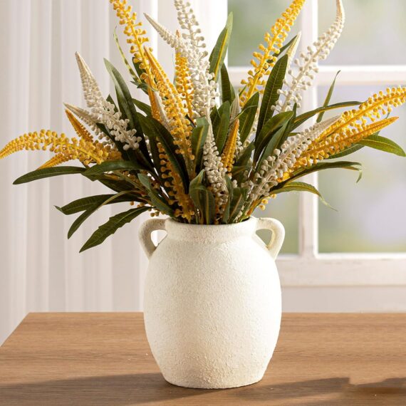 7.6-Inch Whitewashed Ceramic Rustic Flower Vase